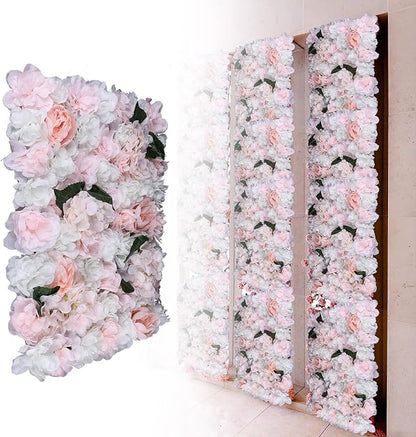 6Pcs 15.75"x 23.62x 0.79" Artificial Flower Wall Panels,Flower Wall Mat Silk Flower Panels for Outdoor Garden Backyard Fence Fence Privacy Screen and Indoor Wall Decor (6Pcs White+Pink)