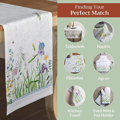 Maison d' Hermine Table Runner 100% Cotton Double Layer Table Runners 72 inches Long Decorative for Home Kitchen Dining Party Wedding Bridal Shower Spring Summer (Fleurs De Mai, 14.50" x 72")