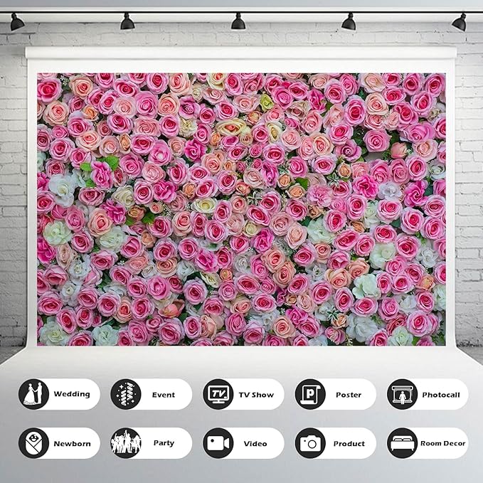Colorful Flowers Backdrop Pink Red Roses Flowers Floral Wall Photography Background Anniversary Birthday Baby Shower Wedding and Love Backdrops Decor Children Adults Video Studio Prop 20x10ft
