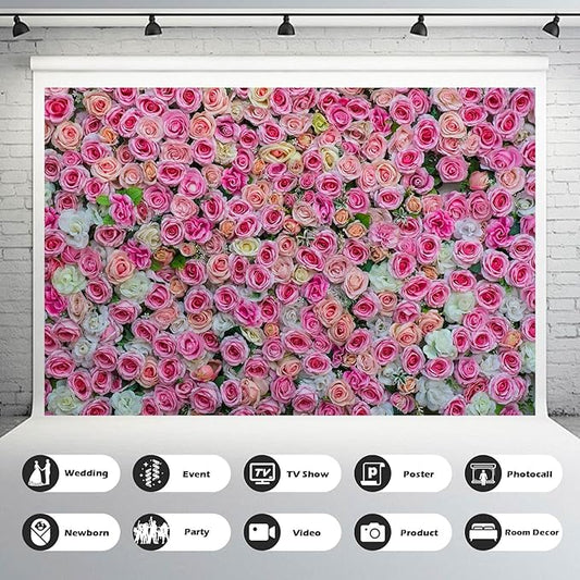 Colorful Flowers Backdrop Pink Red Roses Flowers Floral Wall Photography Background Anniversary Birthday Baby Shower Wedding and Love Backdrops Decor Children Adults Video Studio Prop 15x8ft