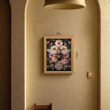 LLEEMPI William Morris Wall Art, Vintage Bee Floral Wall Decor, Insect Flower Canvas Painting, Abstract Nature Botanical Poster Print for Living Room Bedroom Kid Room Hallway Wood Framed 8x10 inch