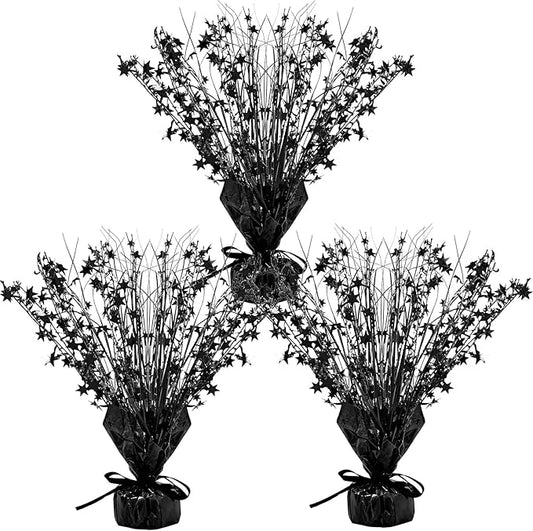 Crowye 3 Pieces Metallic Foil Spray Centerpiece Christmas Party Star Table Decoration Burst Centerpieces Fall Table Decor for Birthday New Year 2026 Party Holiday(Black)