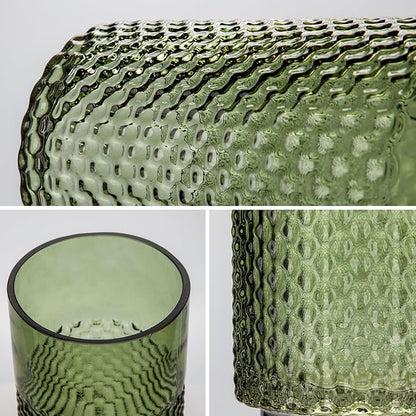 Sage Green Vase Glass Cylinder Vase, 8.7" H x 4" W Flower Vases Decorative Modern Wide Mouth Vase Bubble Glass Vases for Centerpieces Mantel Shelf Table Home Decor