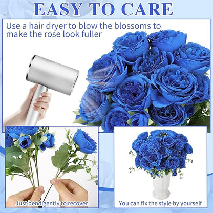 16 Pack Royal Blue Peonies Artificial Flowers,Fake Silk Hydrangea Bouquet for Bridal Wedding Home Table Decor Reusable Dining Opening Ceremony Birthday Arrangement Faux Floral