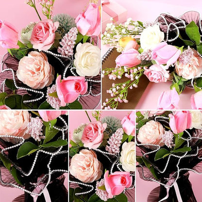Ymapinc 4 Yard Black Pearl Mesh for Bouquets - Floral Pearl Mesh Paper for Flowers Wrapping and Packing Bride Wedding Decoration for Mother's Day Valentine's Day Graduation
