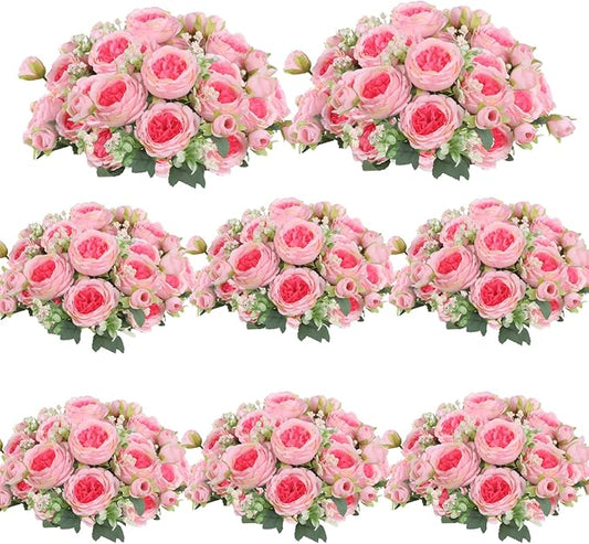 ASTRYAS 8Pcs Artificial Flowers, Artificial Peonies Silk Flowers Fake Peony Bouquet Faux Peonies Flowers Bulk for Decoration Vase Florals Arrangements Wedding Home Party Table - Pink