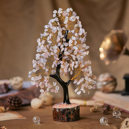 Rose Quartz - Crystal Tree - Healing Stones and Crystals Set - Chakra Crystals - Handmade Gifts for Women - Tree of Life Decor - Good Luck Charms - Healing Stones - House Gifts - Spiritual Room Decor