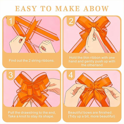 24PCS Orange Pull Bows for Gift Wrapping, 6" Large Pre-Tied Decorative Bows for Christmas, Wedding, Birthday, Party Decorations, Reusable Instant Floral Decors for Gifts, Bouquets, Baskets