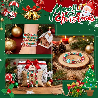 Clay Beads Christmas Bracelet Making Kit – 5000PCS Premium Red Green White Heishi Beads Set with 30 Xmas Charms, Gold Spacers and Elastic Cord for DIY Holiday Jewelry Crafts & Festive Gifts