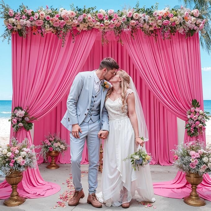 Hot Pink Backdrop Curtain 2 Panels-Wrinkle-Free Polyester Photography Drapes for Wedding Party Photo Background Decorations- 8 X10FT (Hot Pink)