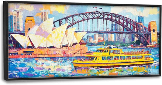 Extra Large Sydney Opera House Framed Wall Art for Living Room,Oversized Abstract Harbour Bridge Cityscape Pictures Wall Decor,Canvas Print Painting Modern Artwork Bedroom Office Bathroom 60L x 30W