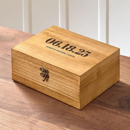 Let's Make Memories Personalized Wooden Keepsake Box With Hinged Lid - Wood Memento Box - Decorative Storage - Home Decor - For Couples, Wedding, Newlyweds - Laser Engraved - You & Me