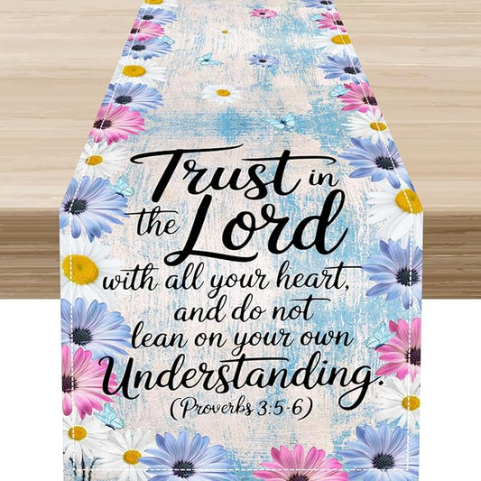 Daisy Flower Table Runner, Colorful Farmhouse Rustic Daisy Flower Print Linen Coffee Table Center Decor for Home Kitchen Dining Patio Holiday Party Indoor Outdoor Table Decorations 13x36 inch