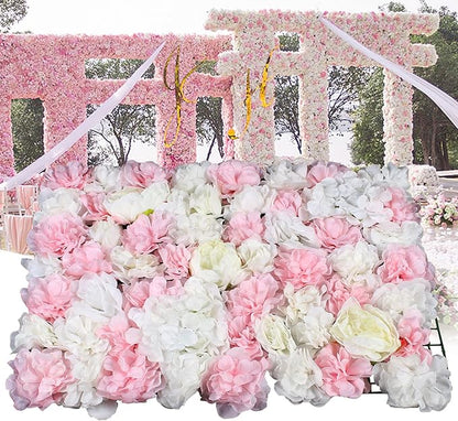 Flower Wall Panel Floral Backdrop,6Pack Champagne Flower Wall Decor,Silk Rose Wall, Artificial Flower Backdrop Faux Flower Panel for Wedding