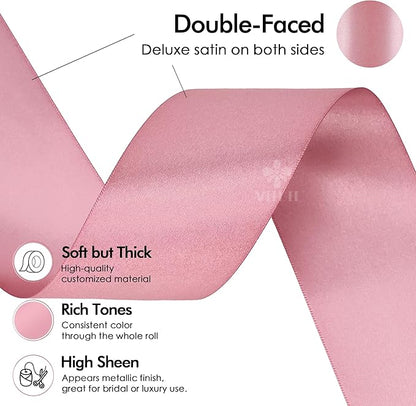 MEEDEE Victorian Rose Satin Ribbon 2 Inch Rose Pink Ribbon Lux Double Faced Ribbons by 25 Yards Mauve Silk Ribbons for Gift Wrapping, Satin Wedding, Flower Bouquet, Holiday Decorating