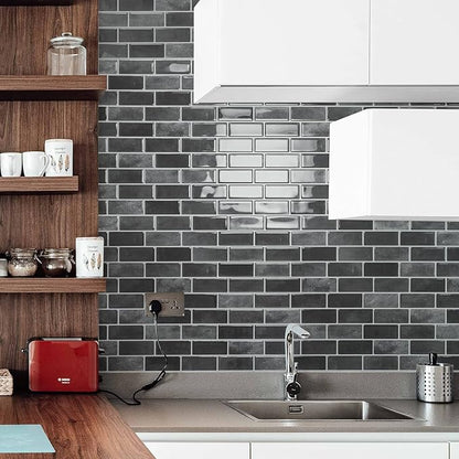 Art3d 10-Sheet Kitchen Backsplash Tiles Peel and Stick, Self Adhesive Wall Tile Sticker for Kitchen Island Bathroom Laundry Room RV Renter 12" x 12" - Smoky Black