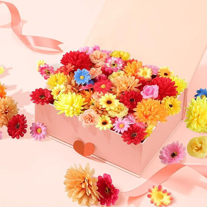210Pcs Fall Decor Mini Silk Flower Heads Small Fake Mums Rose Faux Flowers Bulk for Crafts Orange Artificial Loose Fabric Flowers Heads Sunflower Bulk for Wedding Hair Cap Autumn Home Decorations