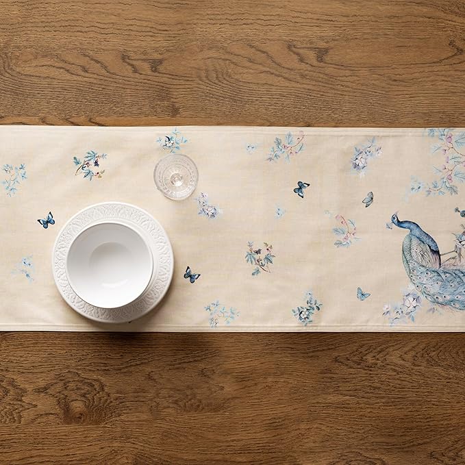 Maison d' Hermine Tablerunners 100% Combed Cotton Premium Table Runner Decorative Table Cover, Home, Kitchen & Camping, Peacock Utopia - Sandy Beach, Double Layer - (14.5"x72")
