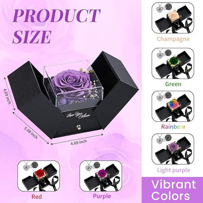 FIACO Gifts for Women Preserved Real Roses with I Love You Necklace Fresh Forever Flowers Birthday Gifts for Mom Grandma Wife Girlfriend on Anniversary Christmas Valentines Romantic Gift