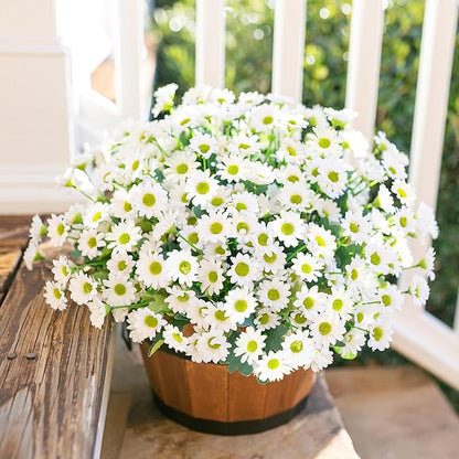 Daisy Artificial Flowers for Outdoors Winter Decoration, 6 Bundles Fake Mums White Silk Flowers for Outside Look Real UV Resistant Faux Flowers Plants for Planter Front Door Home Indoor Porch Urn