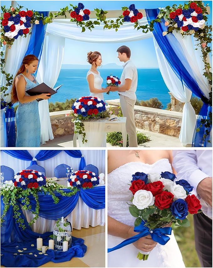 50Pack Artifical Flowers Bulk, Realistic Roses Bouquet with Long Stem for DIY, Wedding and Home Décor