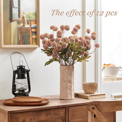 SITUMEIZI Taupe Pompon Mum Artificial Flowers Taupe Faux Silk Mums Mini Chrysanthemum with Stems 6Pcs for DIY Wedding Centerpieces Floral Arrangements