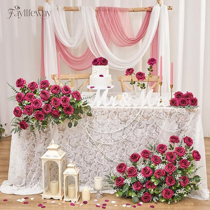 20PCS Artificial Roses Flowers, 3.9'' Silk Flower Head Fake Fuchsia Rose with Long Stems, Realistic Faux Roses Bouquet for DIY Wedding Home Party Office Decoration