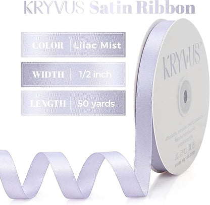 Lilac Mist Satin Ribbon, Double Faced 1/2 Inch X 50 Yards Lilac Mist Ribbon, Premium Satin Ribbon for Gift Wrapping, Crafts, Hair Bow Making, Sewing, Flower Bouquet, Wedding Party Decor
