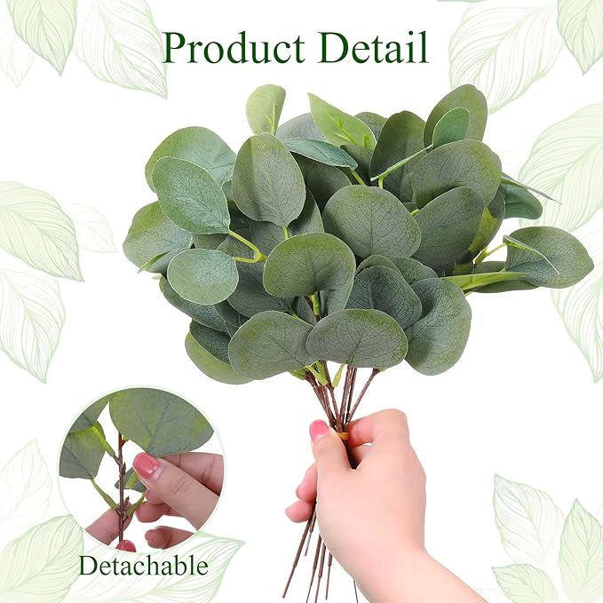 300 Pcs Artificial Eucalyptus Stems Leaves Bulk 11.8 Inches Tall Silver Dollar Eucalyptus Fake Greenery Stems Faux Plant for Floral Arrangement Vase Gray Green Leaves Decor Wedding