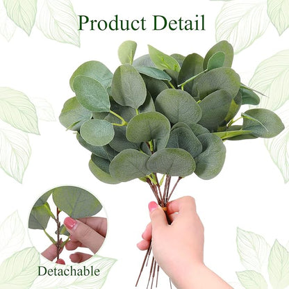 300 Pcs Artificial Eucalyptus Stems Leaves Bulk 11.8 Inches Tall Silver Dollar Eucalyptus Fake Greenery Stems Faux Plant for Floral Arrangement Vase Gray Green Leaves Decor Wedding