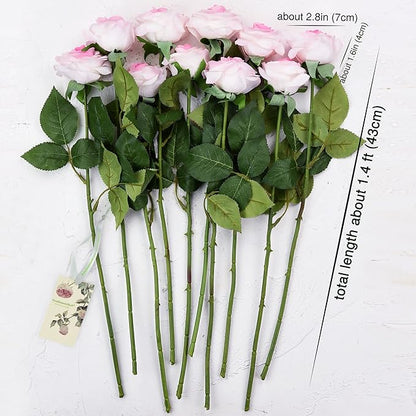 FiveSeasonStuff Fake Roses Wedding Flowers Real Touch Silk White & Pink Artificial Flowers 12 Stems