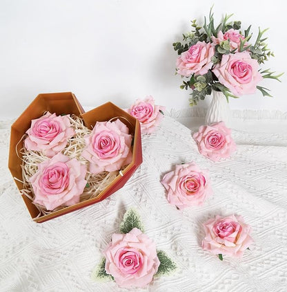 Pink Roses Artificial Flowers 4.3" Velvet Roses 16pcs Pink Flowers Artificial for Decoration Fake Pink Roses for Wedding Bridal Bouquets Party Centerpieces Home Table Decor (Pink)