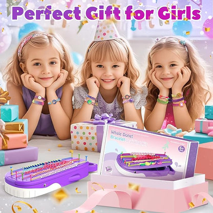 Euclidean Cube Friendship Bracelet Making Kit for Girls, Purple Whale Shaped Jewelry Making Kit for Girls Ages 8-12, DIY Arts and Crafts String Maker Tool, 7 8 9 10 11 12 Years Old Girl Birthday Gift