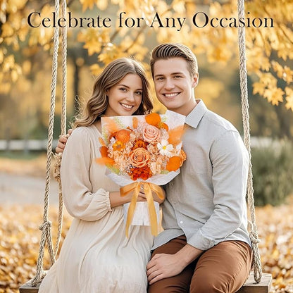 Preserved Flowers Bouquet - Forever Flowers for Delivery, Eternal Roses Bouquet That Last 3 Years, Flower Gifts for Women Mother Mom Girlfriend Wife Anniversary Birthday Present for Her, Light Orange