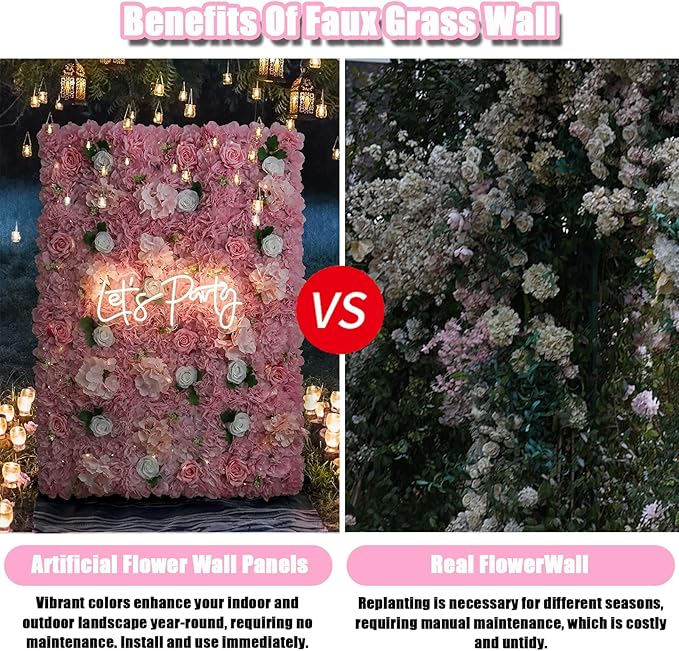 Flower Wall Backdrop, 12PCS 10.6"-15.7" Artificial Flower Wall Panel with Various Styles, 3D Floral Wall Decor for Wedding Photo Background Festive Party Home Decoration (F002, 13.8 * 13.8in)