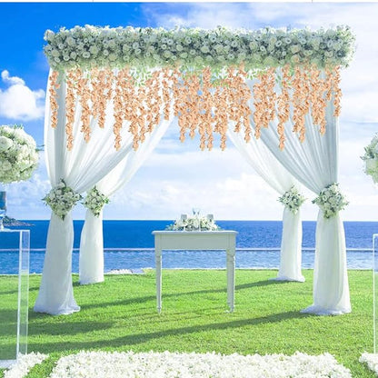 12Pack Wisteria Hanging Flowers 3.6ft Fake Flower Garland Faux Wisteria Vines Champagne Artificial Silk Flowers Bushy Rattan String for Garden Home Wall Wedding Decorations (Champagne)