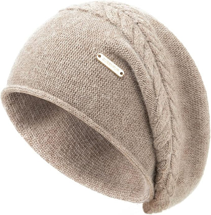 QUEENFUR Knit Slouchy Beanie Hats for Women Cashmere Ski Cap Knitted Wool Soft Warm Winter Hat