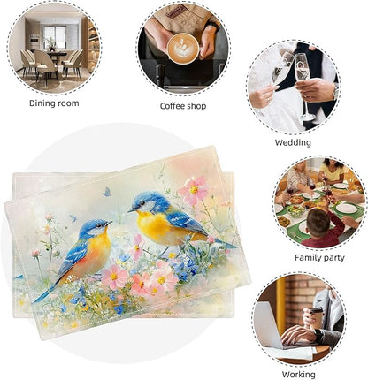 Birds Placemats Set of 4 Animal Birds Watercolor Table Mats Washable Place Mats for Home Party Kitchen Indoor Outdoor Restaurants 4 PCS