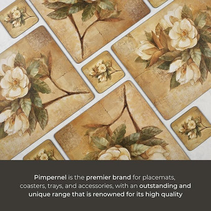 Pimpernel Sugar Magnolia Collection Placemats & Coasters (15.7" x 11.7") – Cork-Backed Boards with Lacquer Finish, Heat & Stain Resistant Dining Mats & Surface Protectors for Kitchen & Home Decor