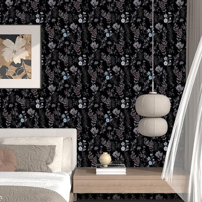 Vintage Floral Wallpaper Peel and Stick Brown Taupe Leaf Contact Paper 17.4" X 118" Moody Wallpaper Waterproof Self-Adhesive Dark Black Wall Covering for Bedroom Countertop Desk Cabinets Decor