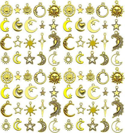 WOCRAFT 60pcs Antique Gold Sun Moon Star Charms Bracelet Charms for Jewelry Making Sets DIY Necklace Bracelet Keychain Crafting Charms Kit Craft Supplies (SN834)