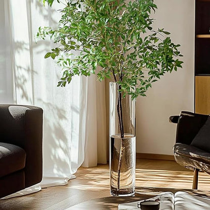 Extra Large Acrylic Cylinder Clear Vase for Floor, Tall Big Wide Mouth Plastic Unbreakable Hurricane Flower Vases of 3 for Home Decor (D 8" X H 19.7", D 6", D 4.8" + 2 Holder)