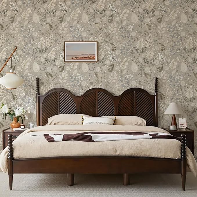 Gray Leaf Peel and Stick Wallpaper Grey White Floral Contact Paper Easy Peel Off Self-Adhesive Removable Stick on Wall Paper for Kitchen Cabinet Drawer 17.71" X 236.2"