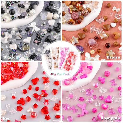 Assorted 210-270PCS Acrylic Beads for Bracelet Making, Bow Candy Heart Gummy Bear Kawaii Bracelet Charms,Cute Beads for Jewelry Making DIY Necklace Keychain Phone Charm Christmas Gift