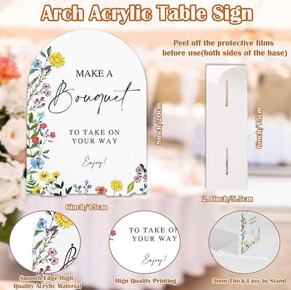 Acrylic Wedding Signs Make A Bouquet Sign for Reception, 6x8" Floral Themed Arch Acrylic Table Decor, Flower Bar Supplies, Love Is In Bloom Decorations for Baby Shower Bridal Shower Engagement Party