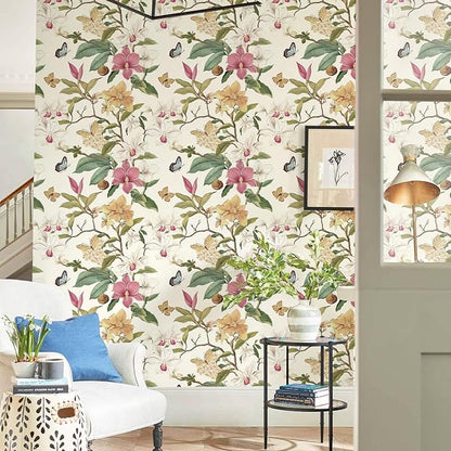Vintage Floral Peel and Stick Wallpaper Floral Contact Paper 16.9inchx118.1inch Multicolor Flowers Butterfly Wallpaper Leaf Boho Self Adhesive Removable Wall Paper for Bedroom Decorative