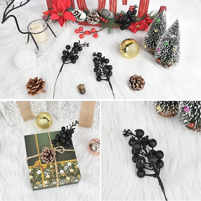 Red Berries, 14 Pack Artificial Berry Stems for Christmas Tree Decorations, Crafts, Holiday and Home Decor, 7.9 Inches (Black) …