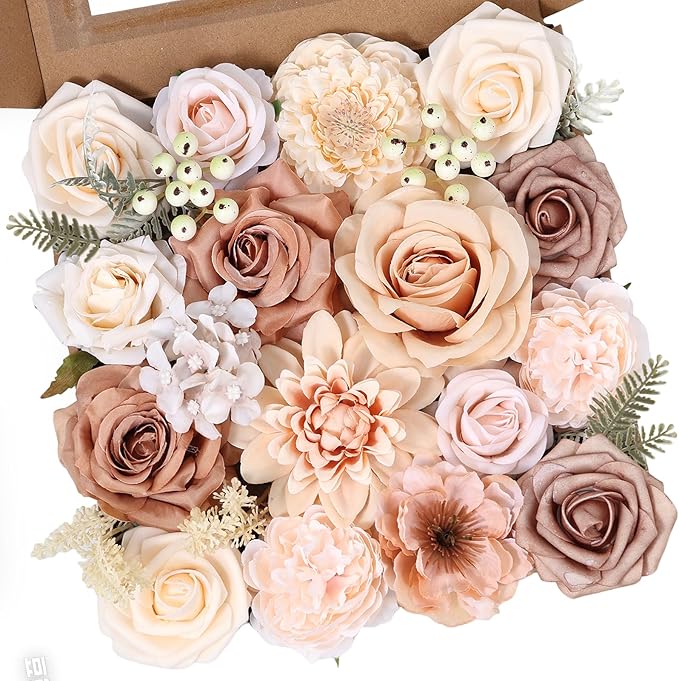 Artificial Flowers Combo Box Fake Rose for DIY Floral Arrangements Wedding Bouquets Centerpieces Baby Shower Party Home Decorations Nude Color