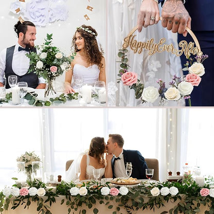 50PCS Artificial Flowers Champagne/Pink/White Roses Real Looking Foam Fake Roses with Leaves and for DIY Wedding Bouquets Bridal Shower Centerpieces Party Decorations (Champagne Series, 50)