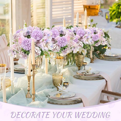 Lyrow 8 Pcs Peony Artificial Flowers Fake Silk Hydrangea Bouquet Elegant Peony Flowers for Wedding Decoration Faux Realistic Floral for Home Party Table Centerpieces Arrangement (Light Purple)
